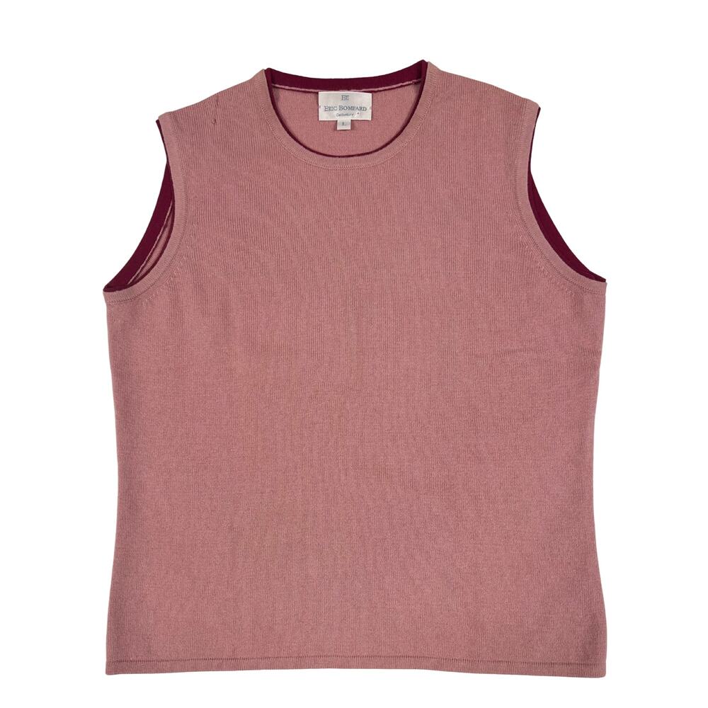 Vintage Eric Bompard Cashmere Silk Vest – Dusty Rose with Raspberry Trim